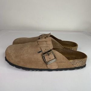 Bio-Gold Italian Suede Leather Cork Clog Shoes Women Size 7 Beige Mule Slippers